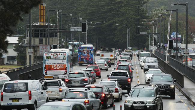 Rush hour on the Spit Bridge. Picture: Braden Fastier