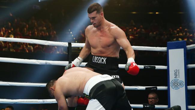 Darcy Lussick takes down Justin Hodges in 39 seconds in his only professional bout. <a rel="" href="https://www.dailytelegraph.com.au/sport/boxing-mma/justin-hodges-v-darcy-lussick-hodges-knocked-out-in-39-seconds/news-story/970570b55ab36ffbef939ee0c7d092d5" target="_self"></a>