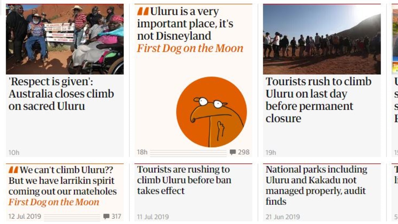 Some of The Guardian's coverage surrounding the Uluru closure.