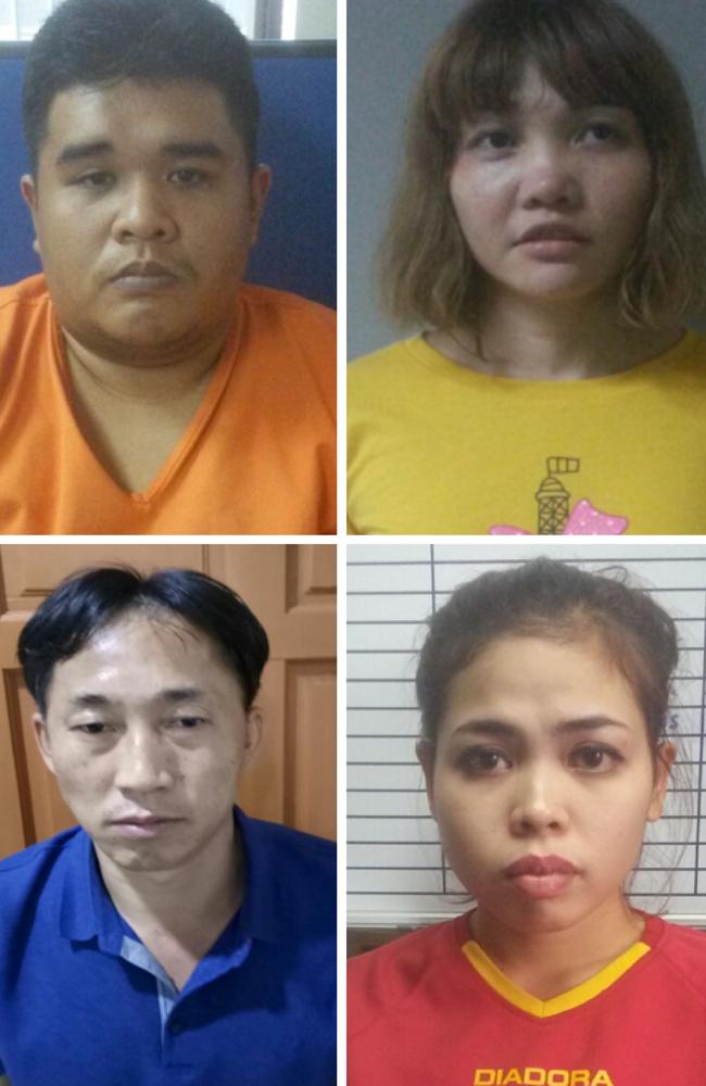 The four suspects in Kim Jong-nam’s killing: Malaysian Muhammad Farid Bin Jalaluddin (top L), Doan Thi Huong (top R) of Vietnam, North Korean Ri Jong Chol (bottom L) and Siti Aisyah of Indonesia (bottom R). Picture: AFP/ Royal Malaysian Police.