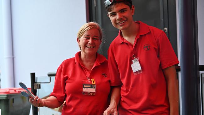 Bunnings sizzlers Nicki Keenan and Taj See-Kee coo up a storm at the Southside Celebration day Picture: Emily Barker