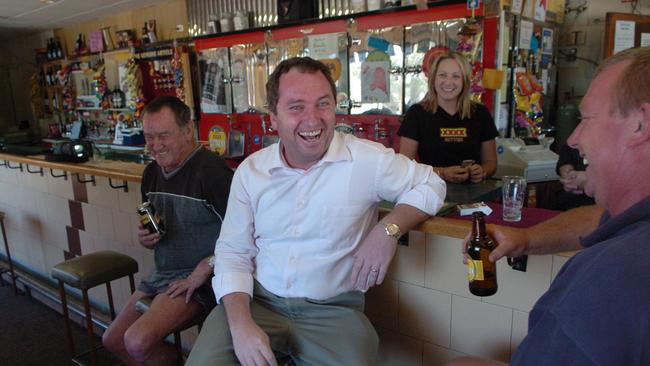 arnaby Joyce enjoys a beer with locals in the St George Hotel. Picture: Lyndon Mechielsen