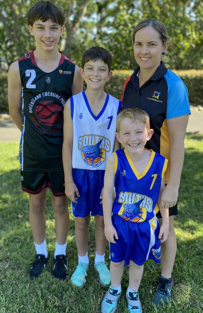 Mrs Currie's older sons play for the Mackay representative teams, and all three boys, including her youngest, playing for the local Souths teams. Pictured with her sons, Cooper, Hudson and Carter.