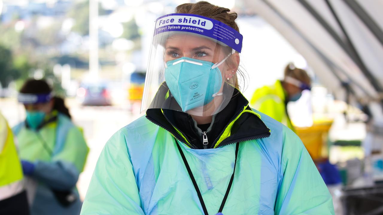 Nurses are seen working at the Bondi Beach Covid-19 Testing Clinic in Sydney. Picture: NCA NewsWire/Gaye Gerard