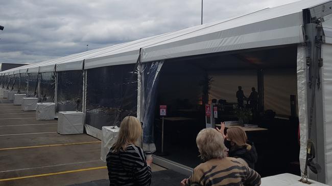 The giant marquee has been set up to accommodate 320 additional diners at Westfield Doncaster. Picture: Kiel Egging.