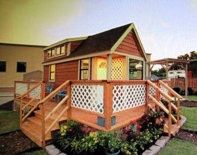 The big outside deck on this design adds additional living space.