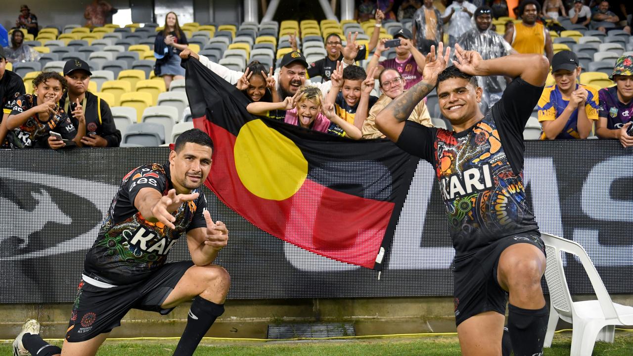 Cody Walker and Latrell Mitchell have joined the NRL’s Covid vaccination campaign. Picture: NRL Images.