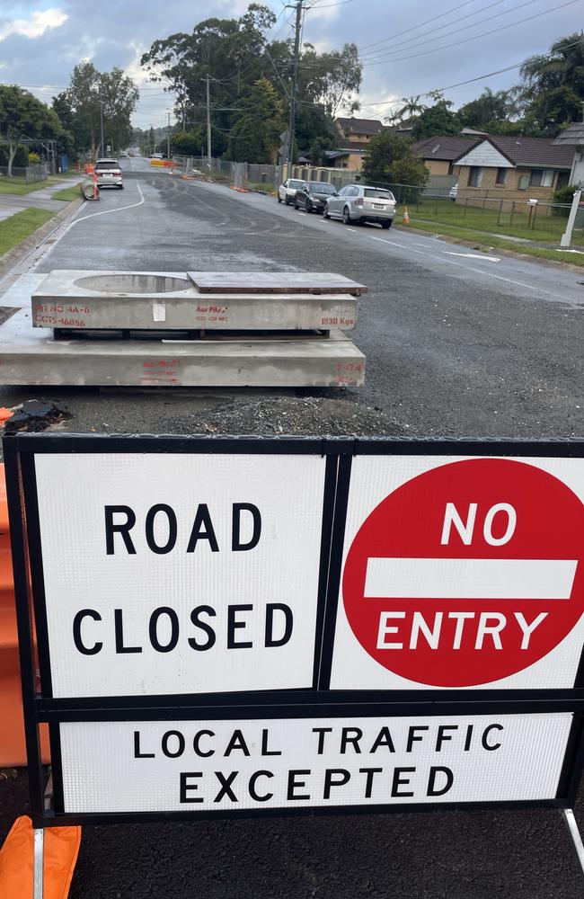 Slabs of concrete left in the middle of the road at Eagleby. Picture: Contributed