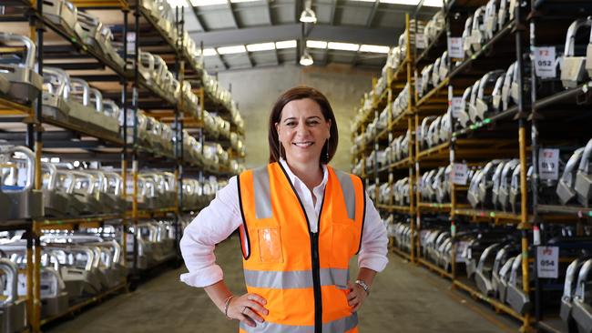 LNP leader Deb Frecklington visits East Coast Bullbars in Clontarf, Brisbane, to show her support for the manufacturing industry. Picture: Sarah Marshall