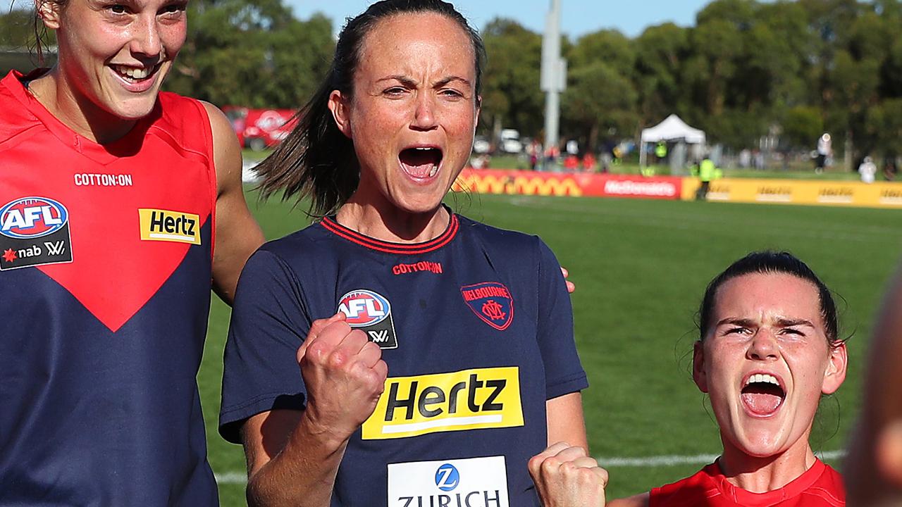 Injured Melbourne star Daisy Pearce’s teammates did the job in her absence, but will she be ready to face the Crows? Picture: Getty Images