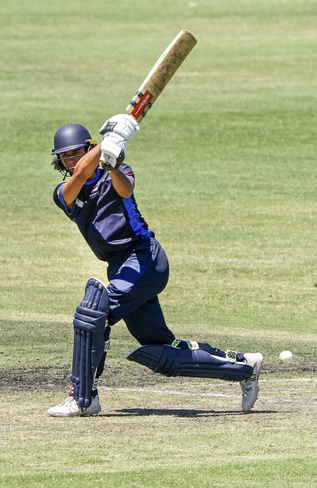 Prahran batsman Joseph Klotz swings a ball to the leg-side. Picture: Valeriu Campan