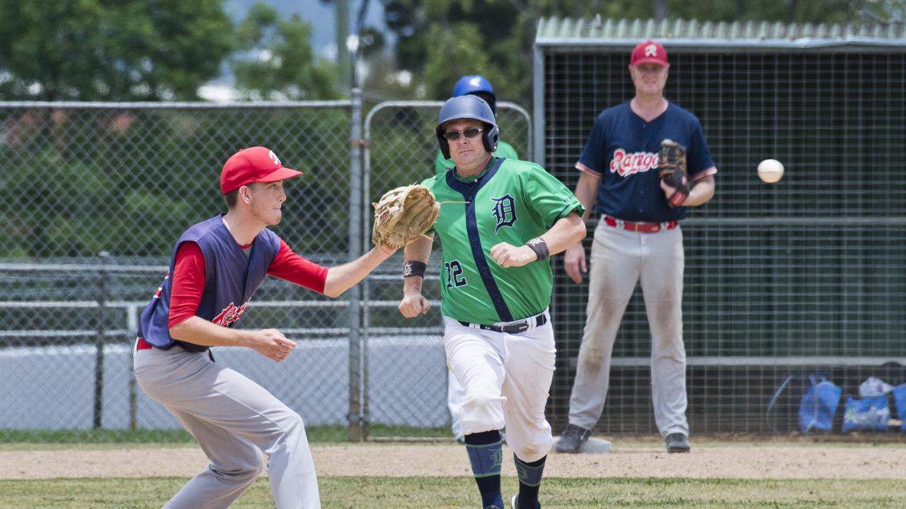 Brent Locke on second base for Rangers against Narangba Demons at Commonwealth Oval earlier this month. Picture: Nev Madsen
