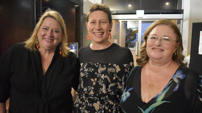 Acting principal Lisa Veney, principal on leave Jane Grieger, and Year 12 coordinator Cate Tunstall at the Sarina State High School formal at the MECC, Mackay, on Thursday November 19. Picture: Zizi Averill