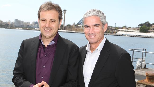 SBS Soccer personalities Michael Tomalaris and Craig Foster.