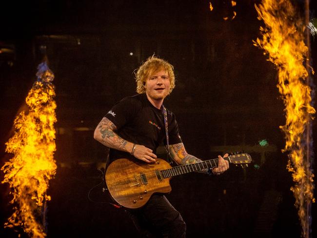 Ed Sheeran in action at the MCG. Picture: Jake Nowakowski