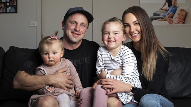 Tilly, 1, Jimmy and Isla Kapeller 4 with Karissa Young. Isla will travel to Melbourne in September to have a major operation. Picture: CHRIS KIDD