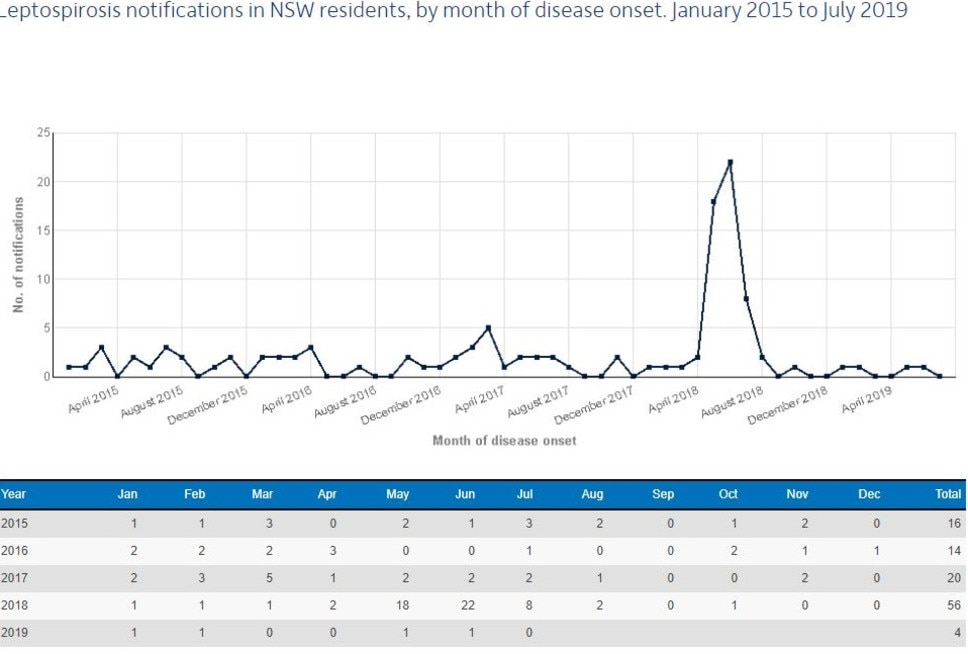 A leptospirosis outbreak in northern NSW last year caused a large spike in the reported rates. Picture: NSW Health