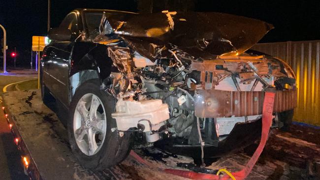 A man was transported to Gold Coast University Hospital following a crash with a delivery driver at Coomera on Saturday night. Picture Daniel Lutzke.