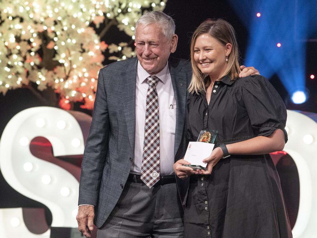 Shayne Hayes from The Glennie School received the Primary School of the year award from Clive Berghofer Land Sales. Sports Darling Downs Sports Stars of the Year dinner. Saturday, February 11, 2023. Picture: Nev Madsen.