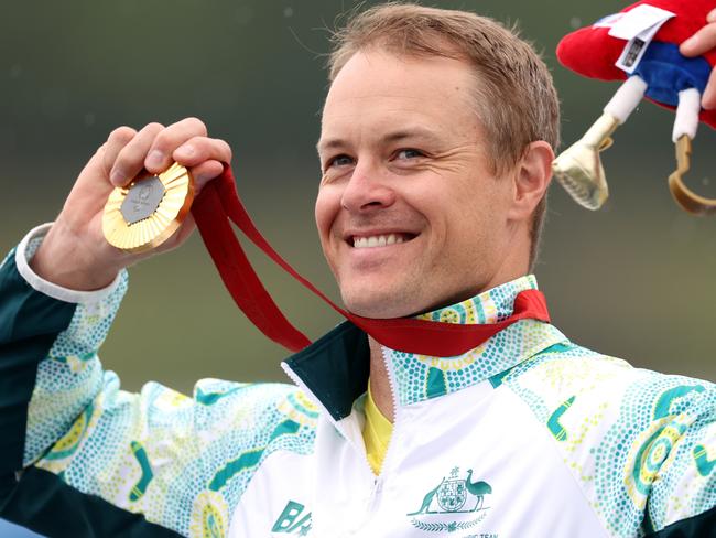 Curtis McGrath shows off his gold medal. Picture: Getty Images