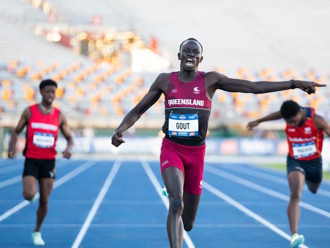 Gout Gout races to victory as a 15-year-old. Picture: Casey Sims