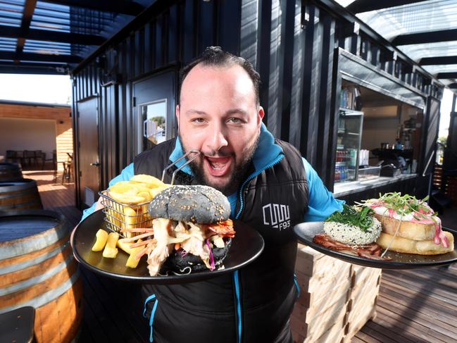 6 July, 2022: Francesco Pittelli, who has opened a cafe "F93" in a double storey shipping container in Keswick. Photo by Kelly Barnes