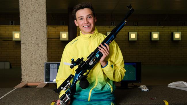 Marryatville High student and Wingfield Rifle Club's Alex Hoberg.                   Picture: AAP/Morgan Sette