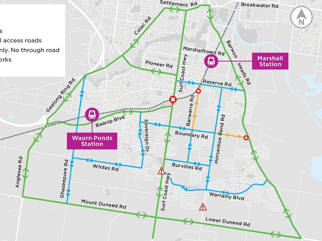 The recommended detour routes for next month's closure of the Surf Coast Hwy. Picture: supplied.