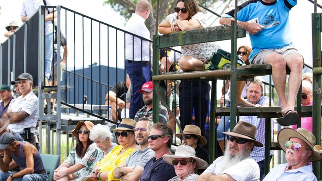 About 200 residents took shelter under tin roofs or in the shade of gum trees at Tuesday’s meeting about proposed rezonings of land around Western Sydney Airport. Picture: NCA NewsWire / Gaye Gerard