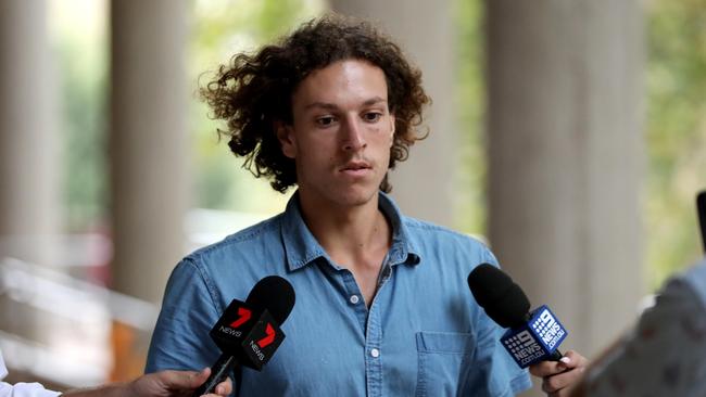 Harry Hronopoulos leaving the Surry Hills Police Centre on Sunday. Picture: Damian Shaw