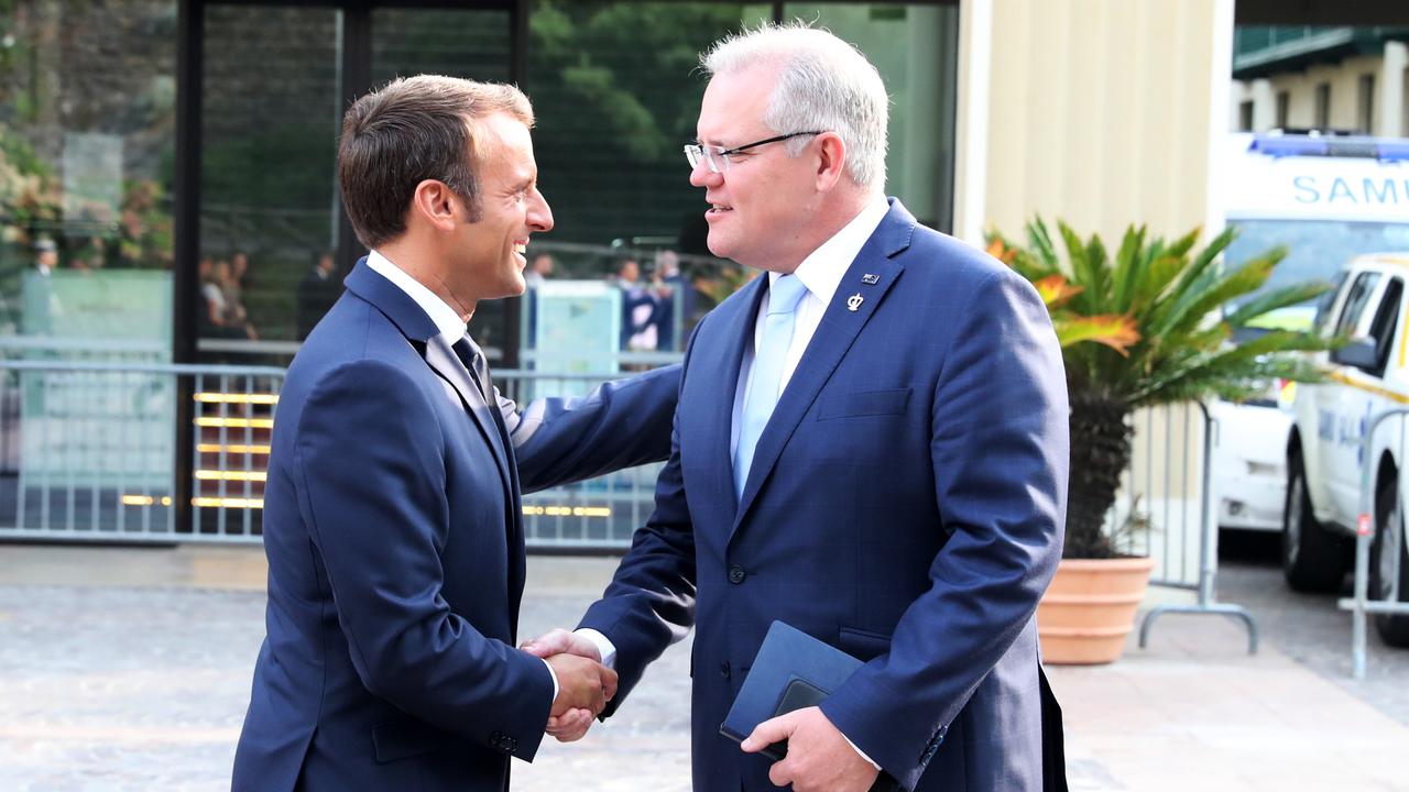 Scott Morrison and Emmanuel Macron speaking at the G20 in 2019. Picture: Adam Taylor/PMO