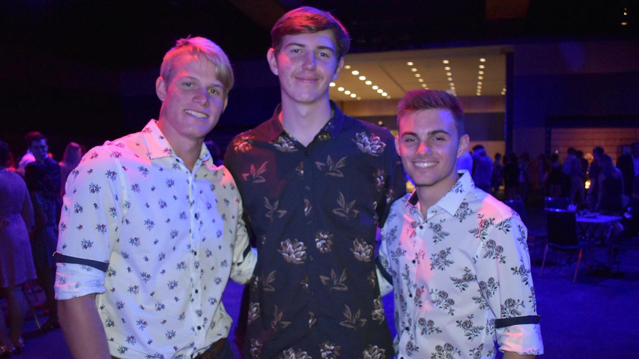 Holy Spirit College students Lincon Burnett, Bailey Kennedy and Brock Mackenzie at Mocktail 2021. Picture: Tara Miko