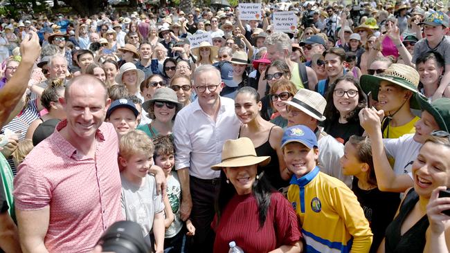 Anthony Albanese and Linda Burney attend the Inner West BBQ for the voice to Parliament at Petersham Park in Sydney. Picture: NCA NewsWire / Jeremy Piper