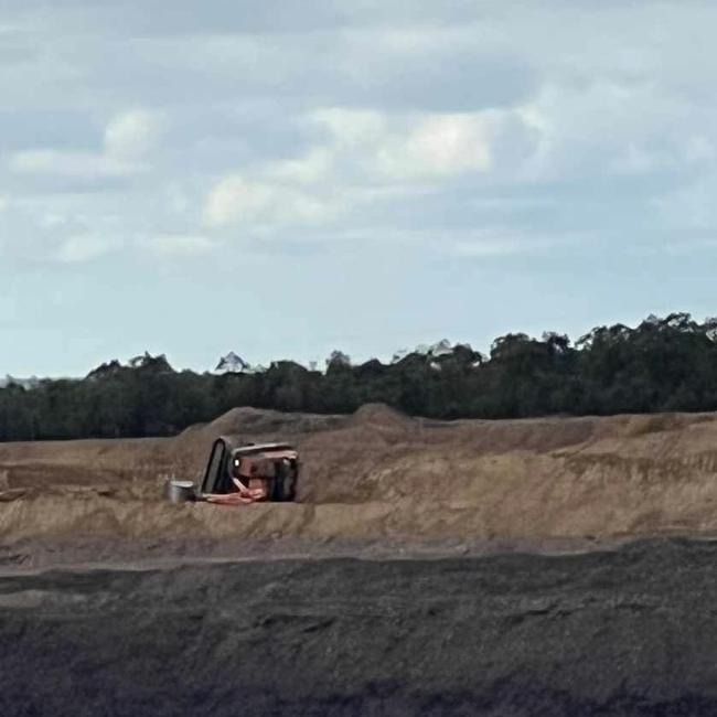 Photo of a digger that rolled at Saraji mine on Sunday afternoon, July 16.