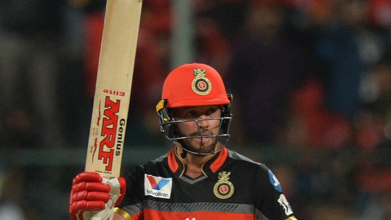 AB De Villiers celebrates a fifty in the Indian Premier League.