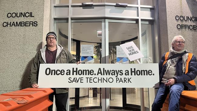 Supporters of Techno Park residents met at Altona Beach before marching to Hobsons Bay Council this month. Picture: Nilsson Jones