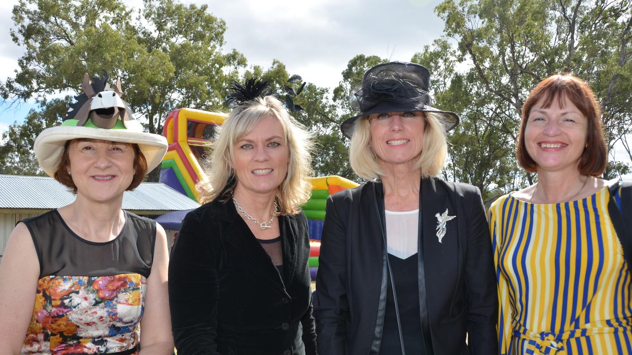 Anne Rice, Jill Currie, Ally Royce and Alicia McNamara came from Brisbane to enjoy the Burrandowan Races. Photo: Danielle Lowe / South Burnett Times