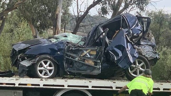 The scene of the crash on the Monaro Highway in Hume which claimed the life of Canberra Braves player Lachlan Seary. Picture: Julia Kanapathippillai