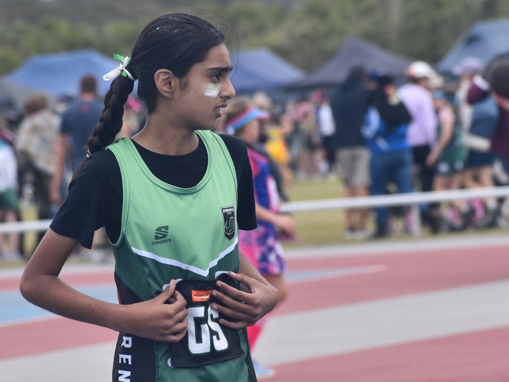 On court at the Cap Coast Junior Netball Carnival at the Barmaryee Multi Sports Precinct, Yeppoon, on August 11, 2024. Photo: Pam McKay