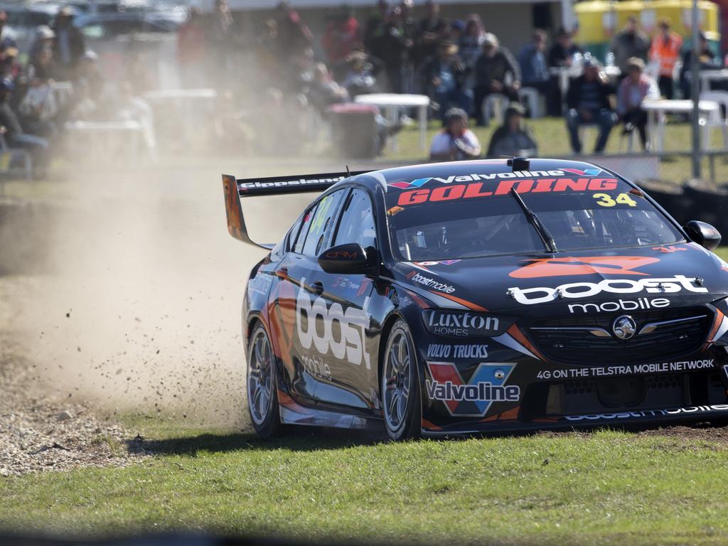 James Golding of Team Boost Mobile Racing driving a Holden ZB Commodore runs wide on turn 2 during qualifying at Symmons Plains. PICTURE CHRIS KIDD