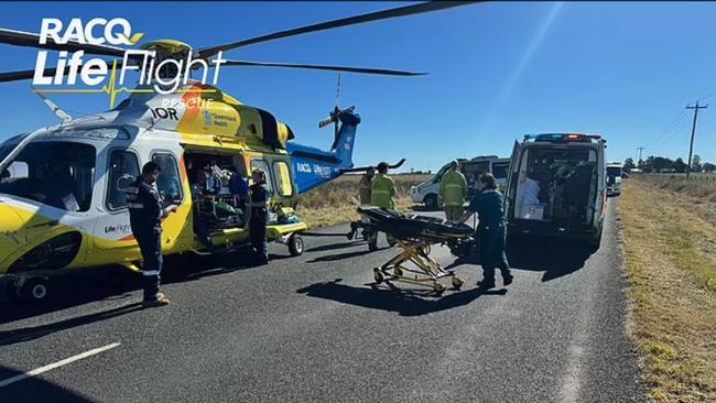 THe mother has been rushed to hospital where she is fighting for life. Picture: RACQ Life Flight