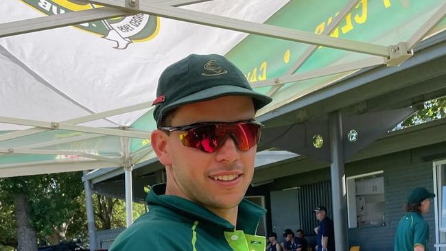 Johnathon Aikins after his century at Caulfield Park on Saturday.