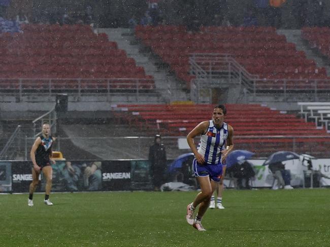 MELBOURNE, AUSTRALIA - SEPTEMBER 20: A general view during the round four AFLW match between North Melbourne Kangaroos and Port Adelaide Power at Mission Whitten Oval, on September 20, 2024, in Melbourne, Australia. (Photo by Daniel Pockett/AFL Photos/via Getty Images)