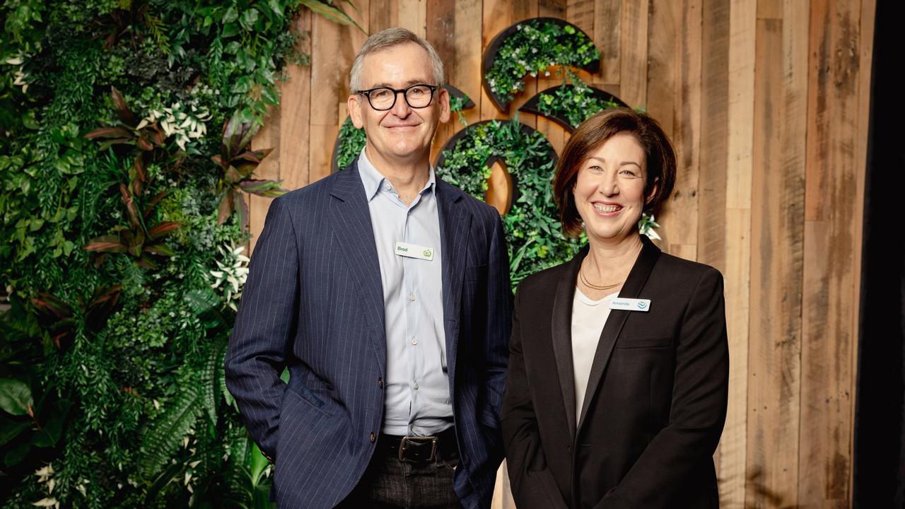 Woolworths’ outgoing CEO Brad Banducci with his successor Amanda Bardwell.