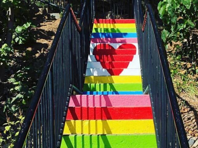 The rainbow stairs appeared at Miami Hill/North Burleigh last year by a mystery member of the public. Photo: Supplied