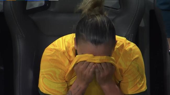 Chloe Logarzo in tears as Matildas return ends early after head knock. Picture: Paramount Plus