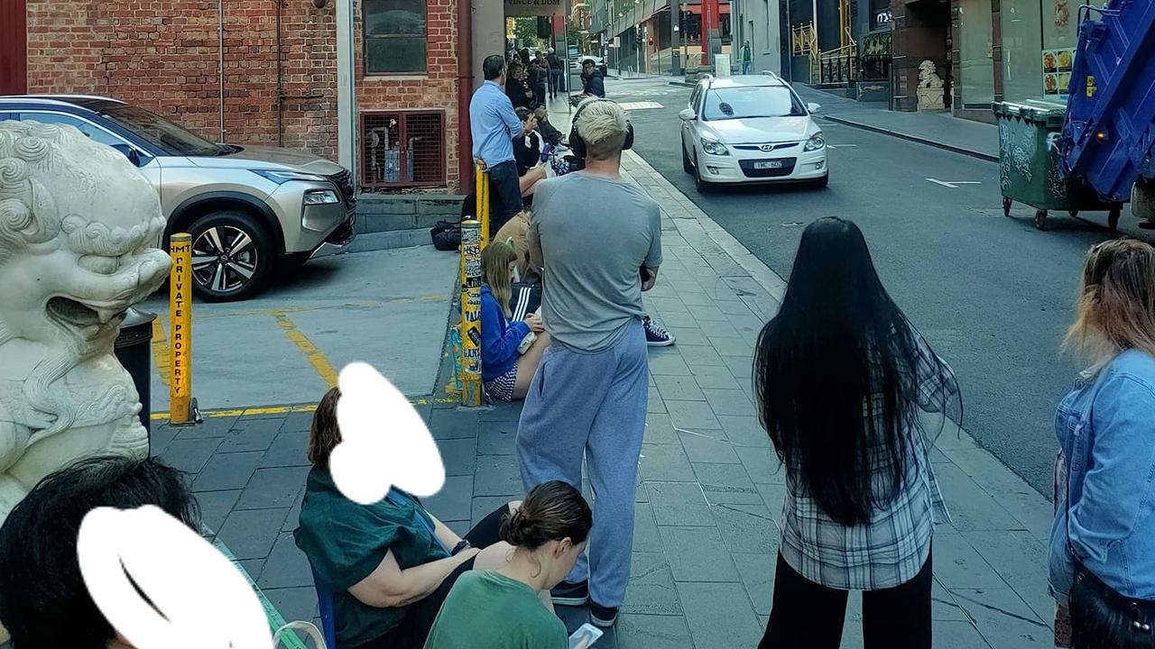 More than 130 people had already queued around the corner by 7.15am in Melbourne’s CBD. Picture: Facebook