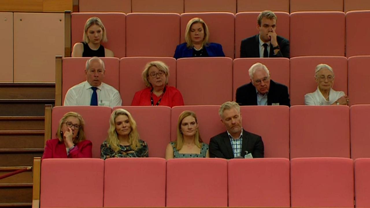 Erin Molan and her family watched on as the Senate paid tribute to her late father. Picture: APH Broadcast