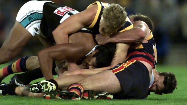 Mark Ricciuto and Josh Carr (right) are among this pile of Showdown rubble, and later in the night they’d continue the battle at the Ramsgate Hotel.