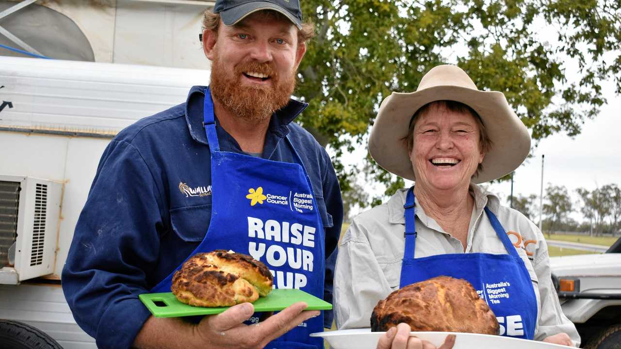 COOK-OFF CHALLENGERS: Justin MacDonnell and Lynne Jones at the Injune Biggest Morning Tea on Saturday. Picture: Ellen Ransley